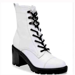 Marc Fisher Wanya lace up white leather combat boots NWOT